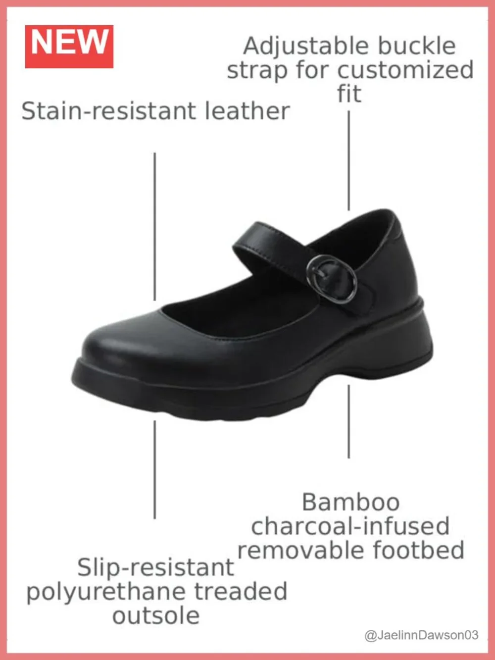 Leather Mary Jane Loafers, Slip Resistant, Adjustable Strap, Odor Control